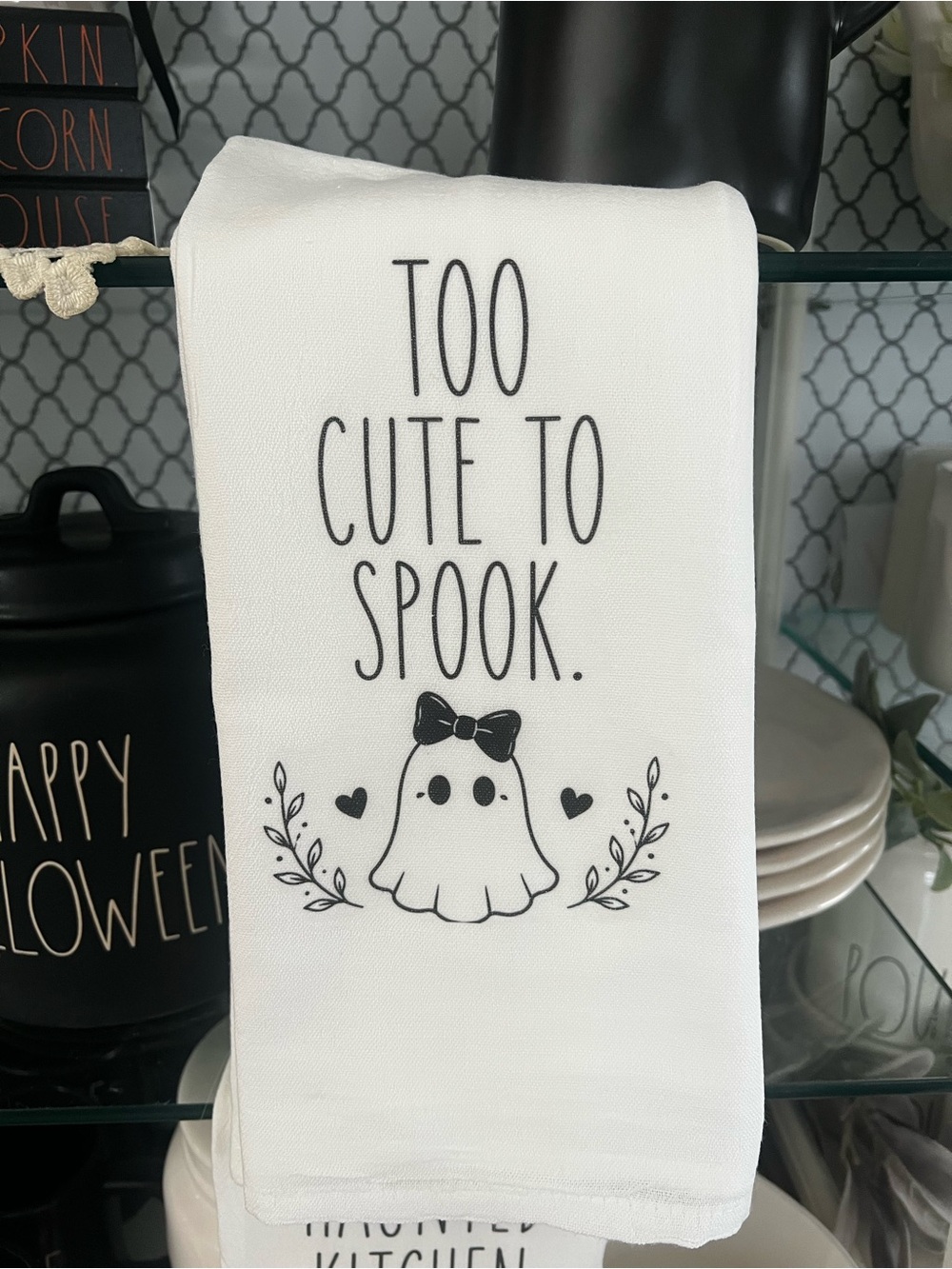 Too Cute To Spook Ghost Tea Towel - White and Black